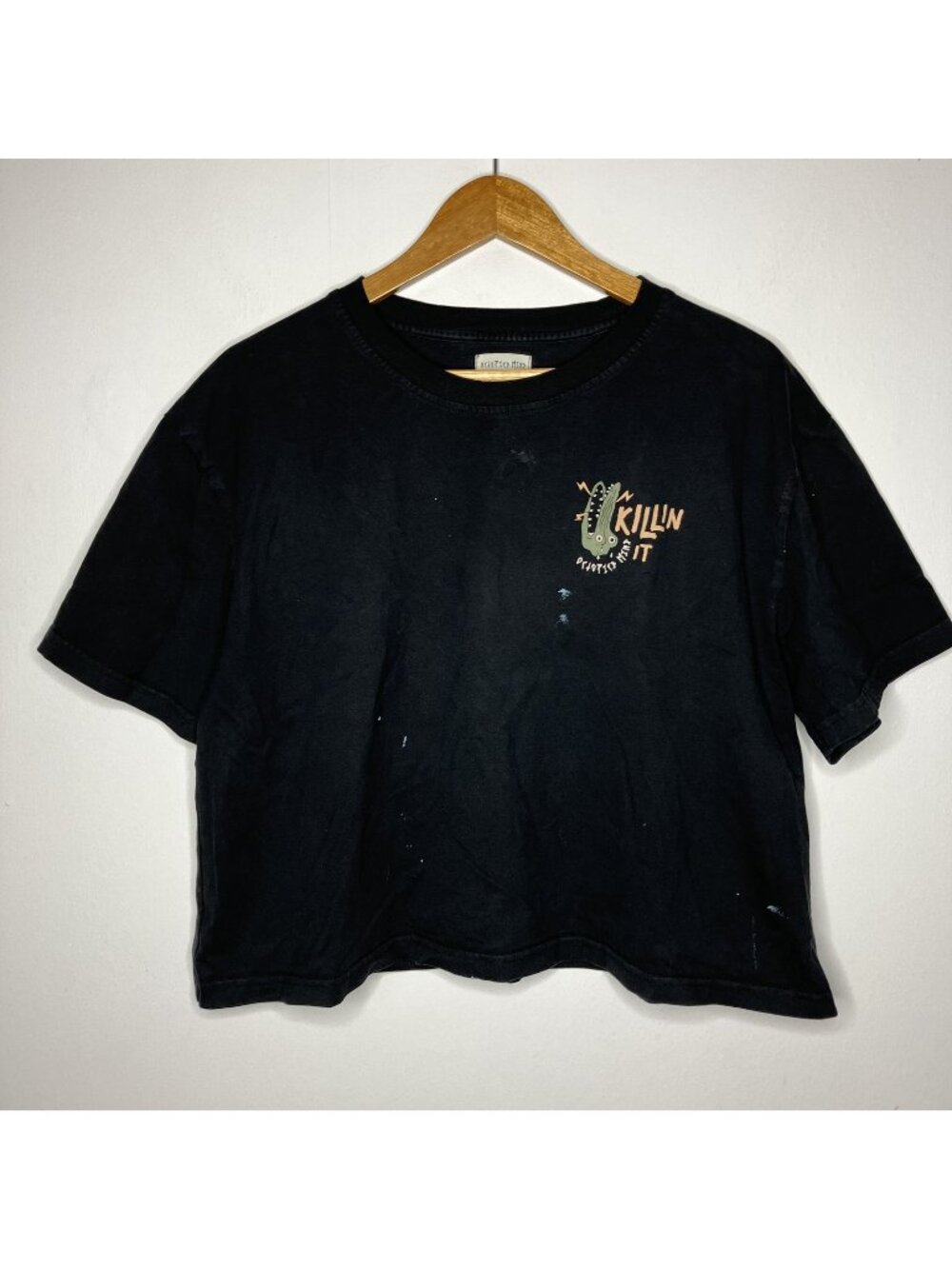Octopied Mind Women's Black Cropped T-Shirt Killin It Alligator 2XL READ